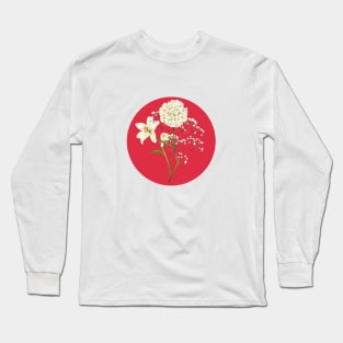 white flower floral with red circle background Long Sleeve T-Shirt